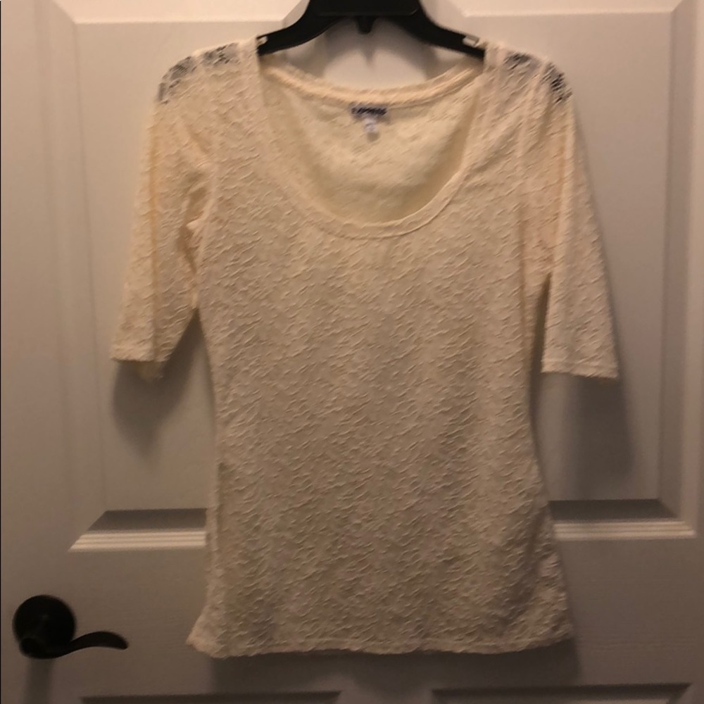 Express Cream Lace Short Sleeve Scoop Neck Top